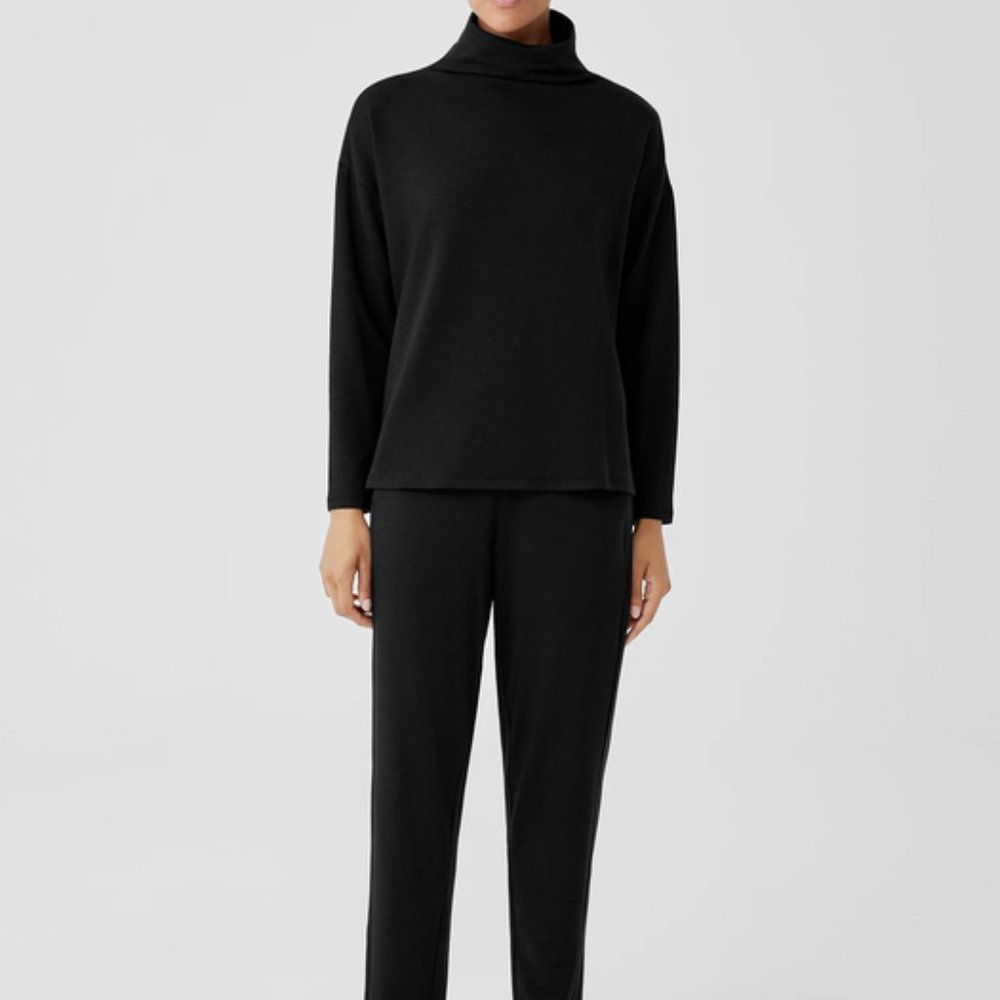 EUC Eileen Fisher Cozy Brushed Terry Hug Funnel Neck Box-top